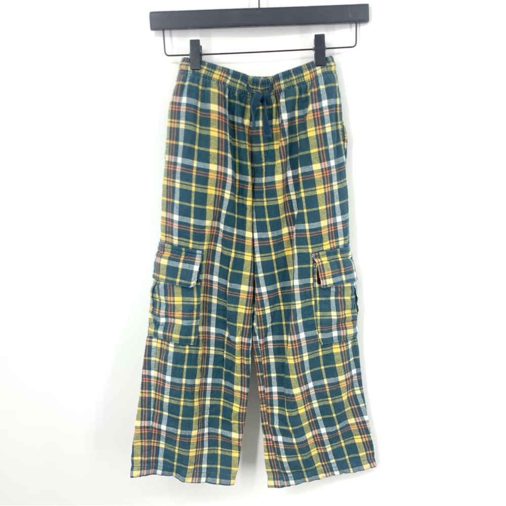 LL Bean Kids Youth Size 8 Medium Pants Pajama Sleep Cargo‎ Flannel Blue Plaid